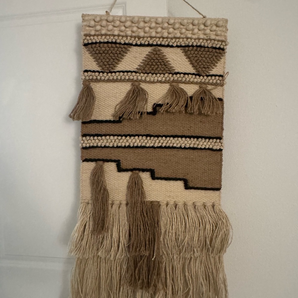 Bohemian Woven Wall Hanging in Cream and Brown